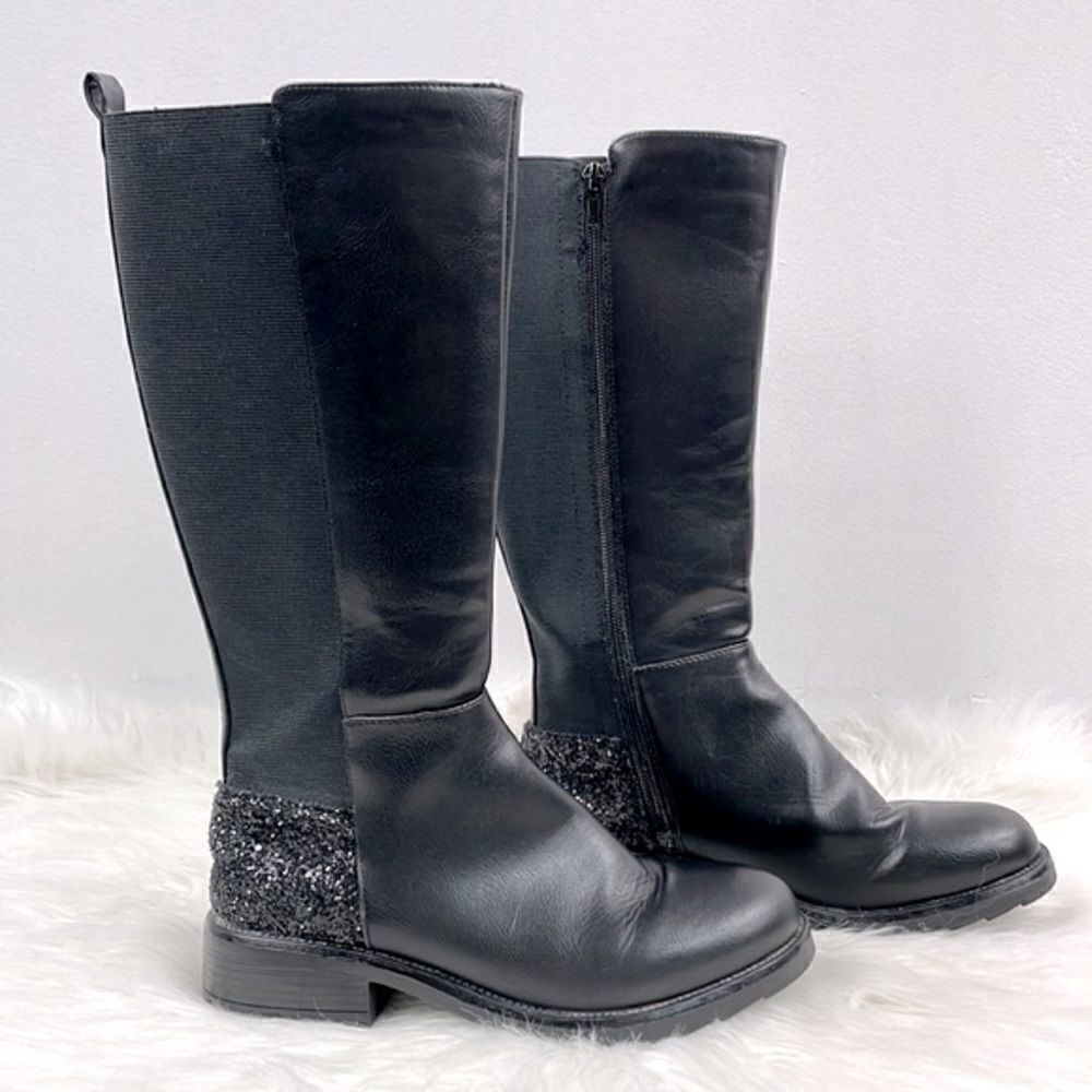 Steve Madden | girls tall glitter boots 4.0 jjosette black with cheetah …
